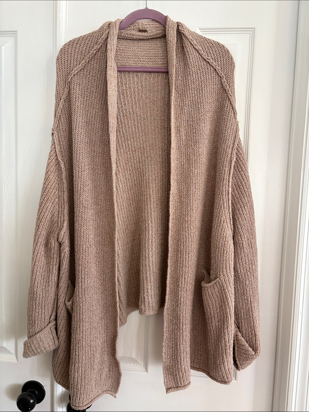 Free People Open-Front chunky Knit oversized baggy taupe Cardigan with pockets